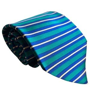 Vintage Robert Talbott Men’s Silk Blue, Green, & Tan Striped Designer Tie